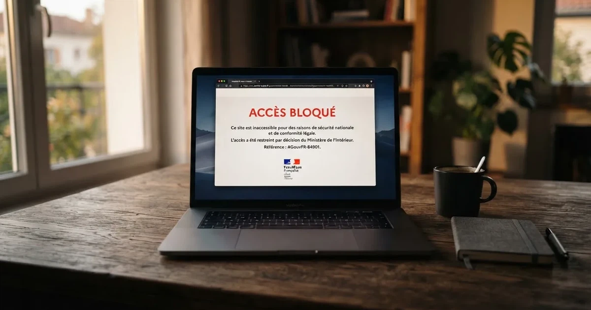 Bandeau d'avertissement d'accès bloqué affiché à la place d'un site de casino en ligne depuis la France