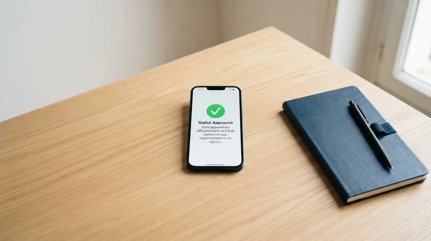 document officiel stylisé représentant un agrément ANJ consulté sur smartphone