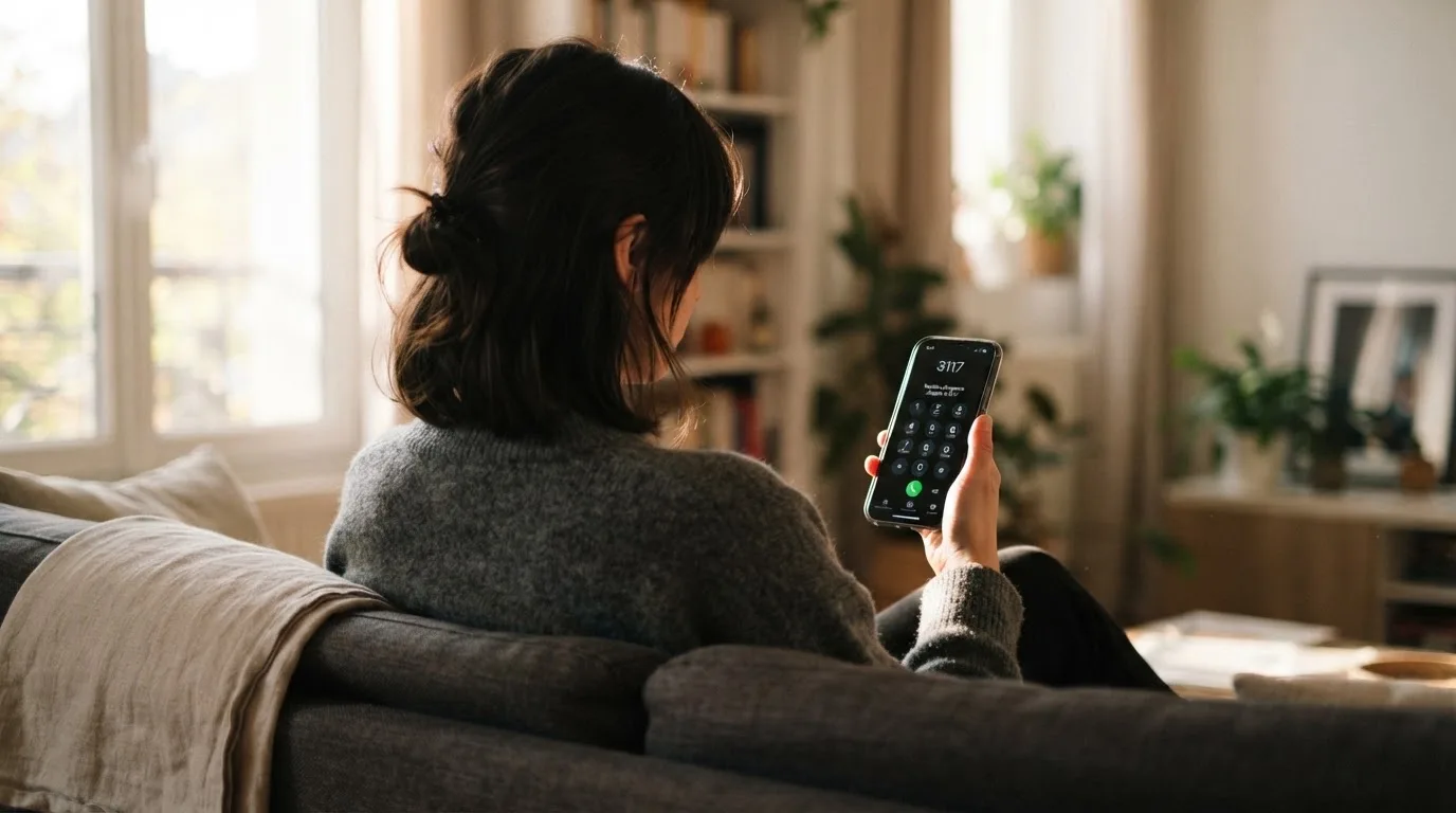 Une personne compose sur son smartphone le numéro d'un service d'aide et d'écoute pour joueurs en difficulté.