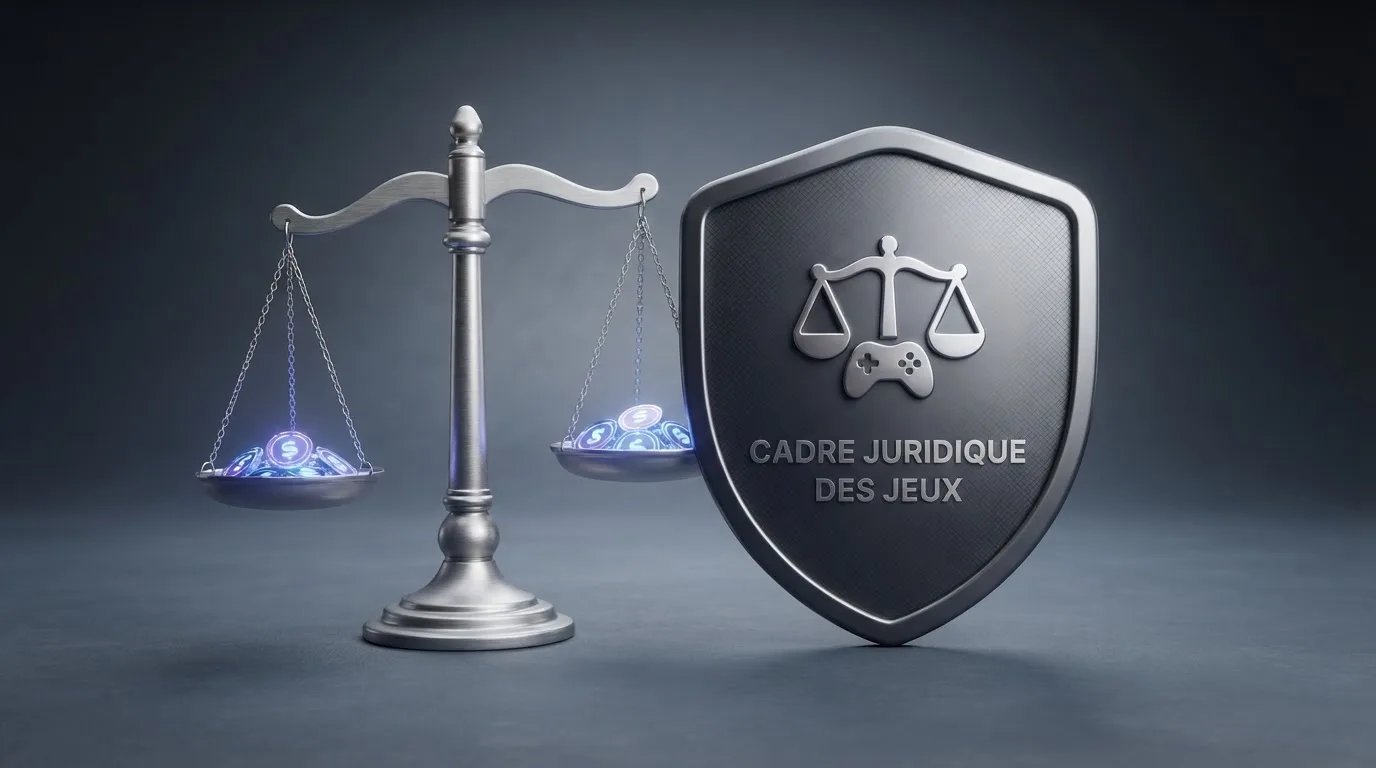 Logo stylisé de l'Autorité nationale des jeux à côté d'un symbole de balance de la justice