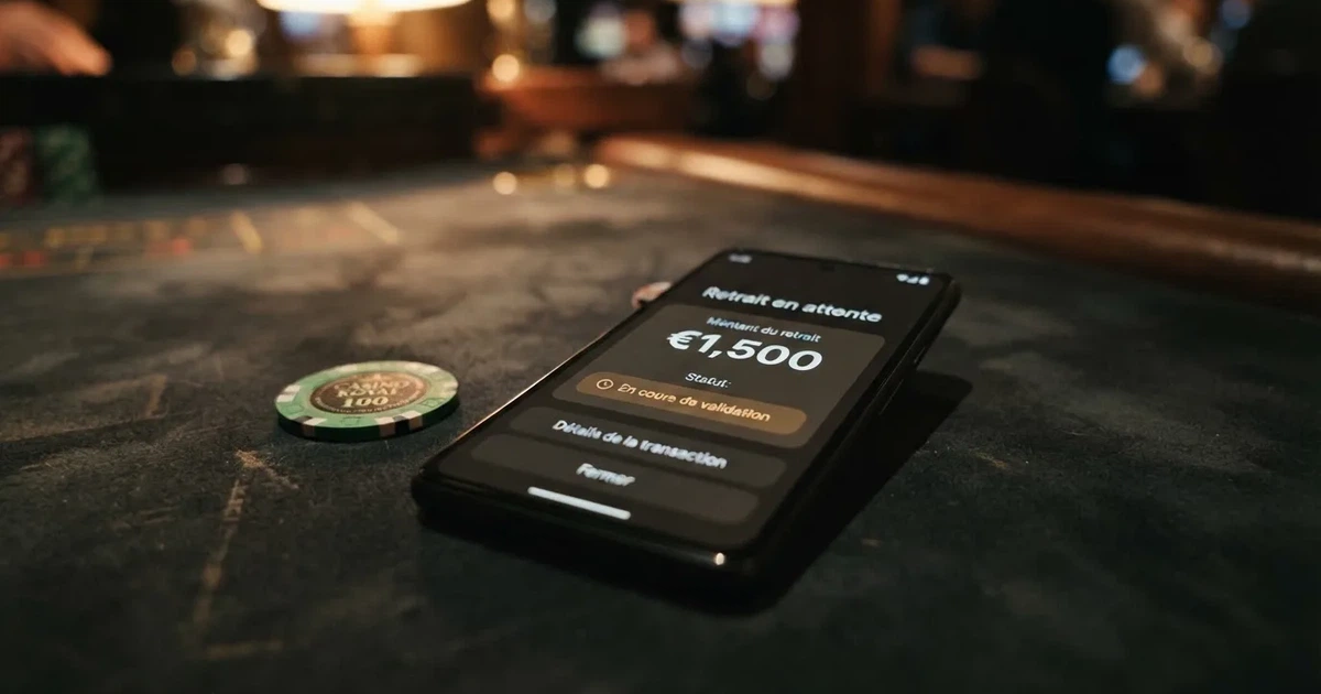 A close view of a casino cashier withdrawal screen showing a capped payout amount and a pending status, no logos visible