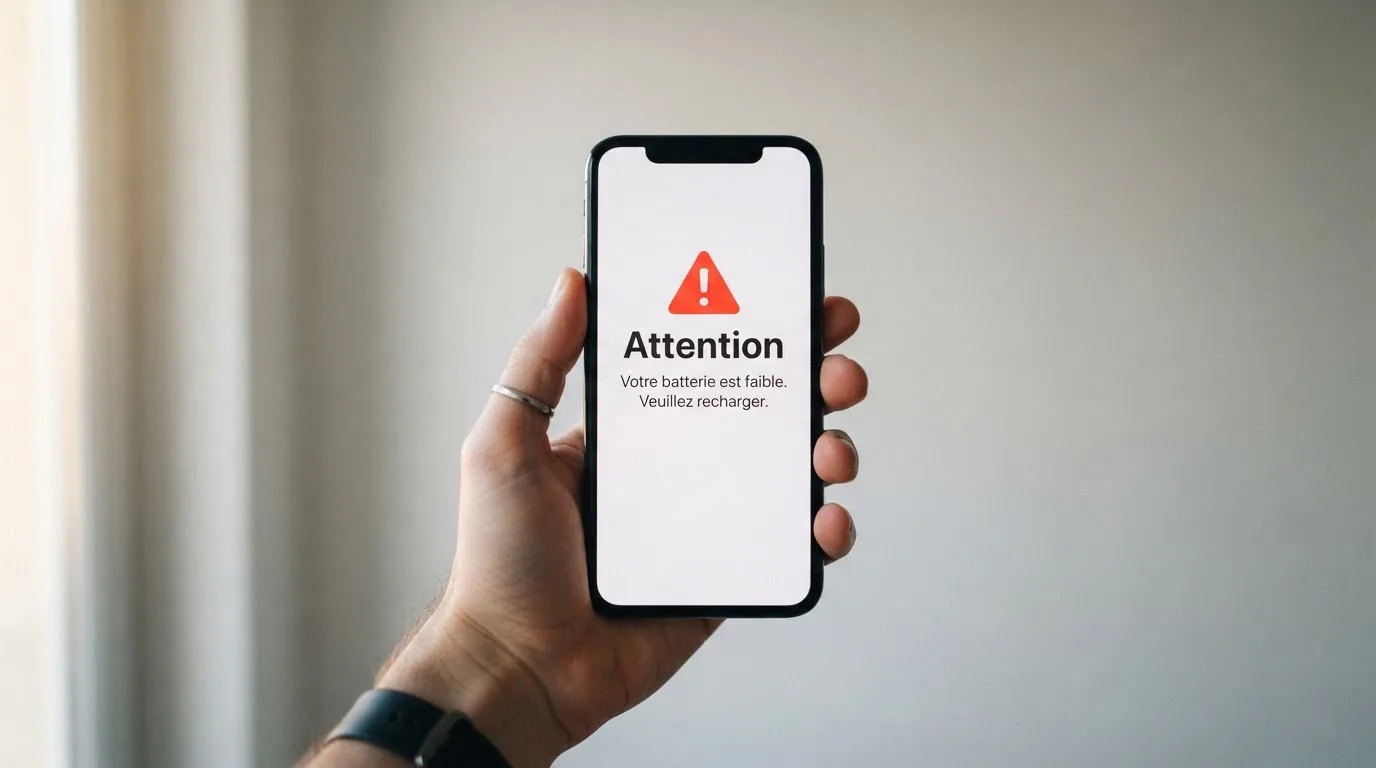 Écran de smartphone affichant un avertissement officiel sur les jeux d'argent illégaux en ligne en France