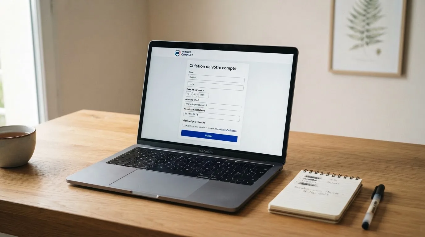 a laptop screen showing a government self-exclusion registration form with an identity-check step, no logos visible