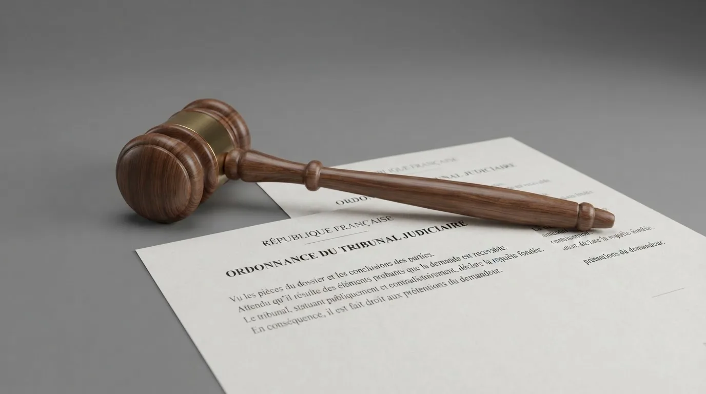 A gavel resting beside official regulatory documents on a wooden desk