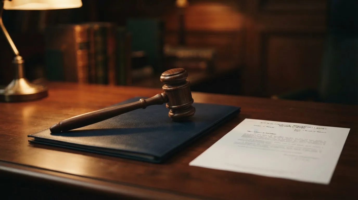 A gavel resting on a folder marked with a legal document, symbolizing regulatory enforcement