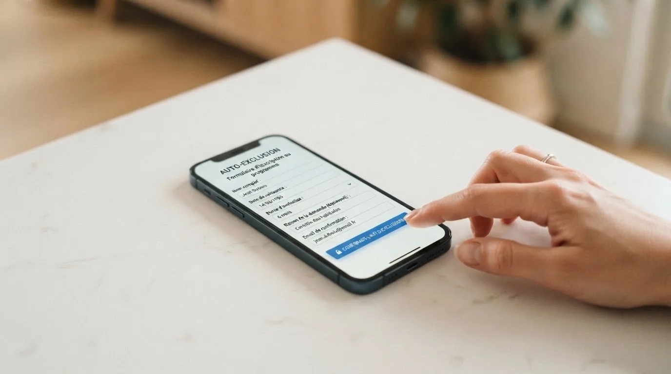 Formulaire de demande d'interdiction volontaire de jeux ouvert sur un smartphone