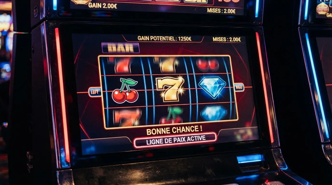 Rouleaux de machine à sous animés sur l'écran d'un casino en ligne, sans marque de casino visible