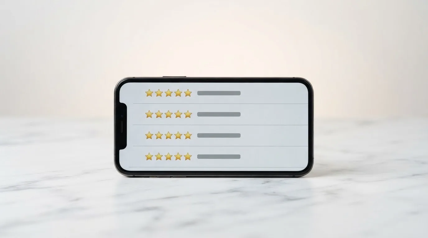 Liste de notes et d'étoiles affichée sur un écran, évoquant un classement d'applications sans nom de marque.