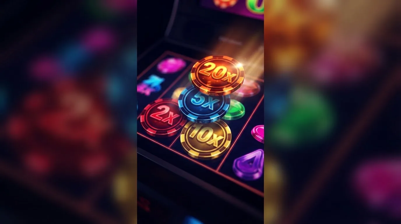 Gros plan sur des symboles multiplicateurs colorés qui s'accumulent lors d'un tour bonus de machine à sous