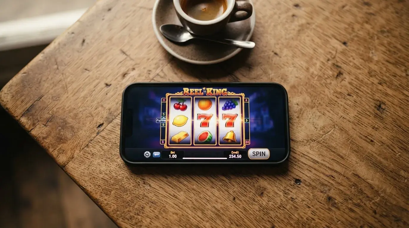 rouleaux d'une machine à sous en gros plan sur un écran de smartphone