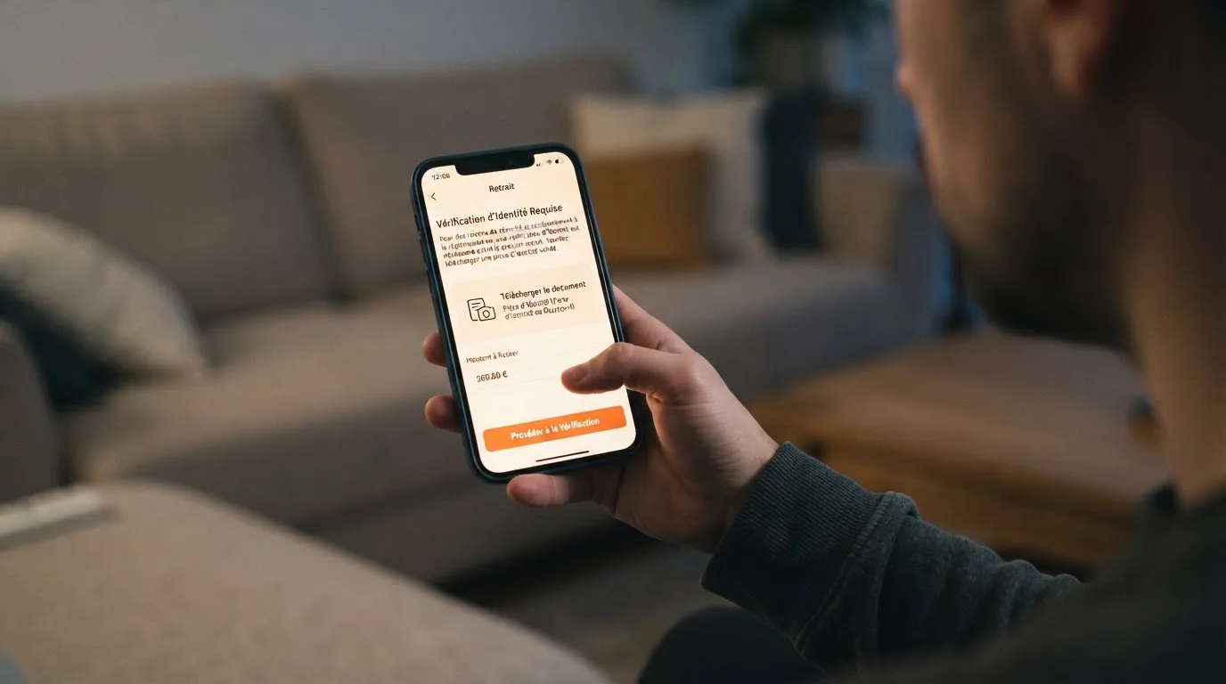 Formulaire de retrait en ligne affichant une demande de justificatif avant validation du paiement